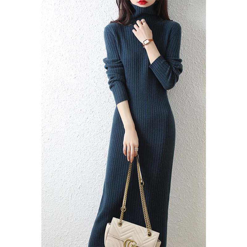 Long Winter Woman Wool Dress Long Sleeve Warm Dresses for Knitted Casual Soft Comfortable Women Sweater Long Dress Knit Clothing