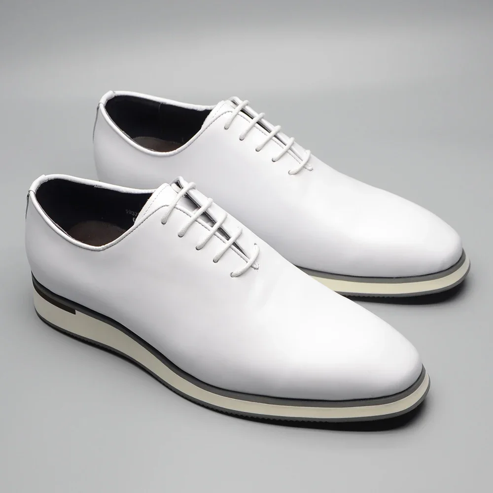 Classic Gentleman White Dress Shoes Handmade Whole-Cut Genuine Leather Men's Social Formal Oxfords Lace Up Flat Sneakers for Men