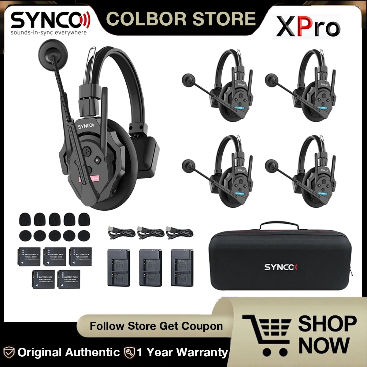 SYNCO Xtalk Pro X5 XPro5 X3 X9 X2 2.4G Wireless Intercom System Headset Wireless Intercom 500m Transmission (Upgraded Version)