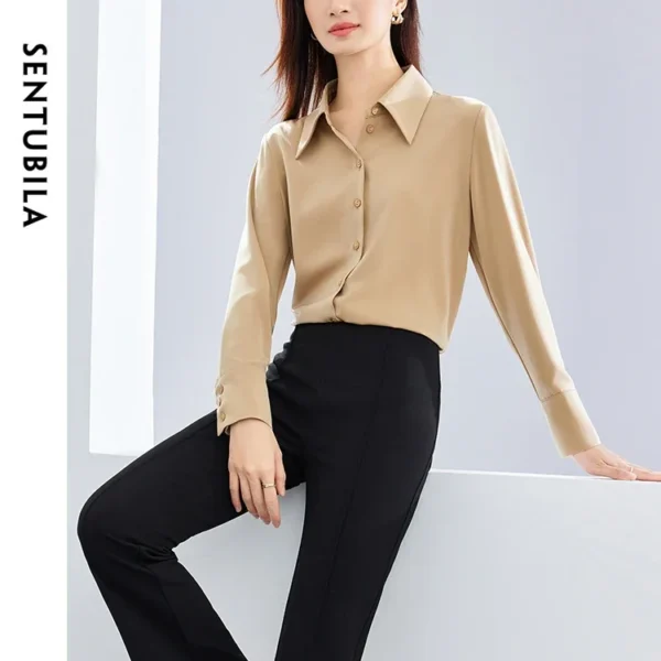 SENTUBILA Office Lady Basics Shirts Blouses Womens Tops 2024 Spring Autumn Fashion Button Up Shirt Woman Clothing 141C53153X