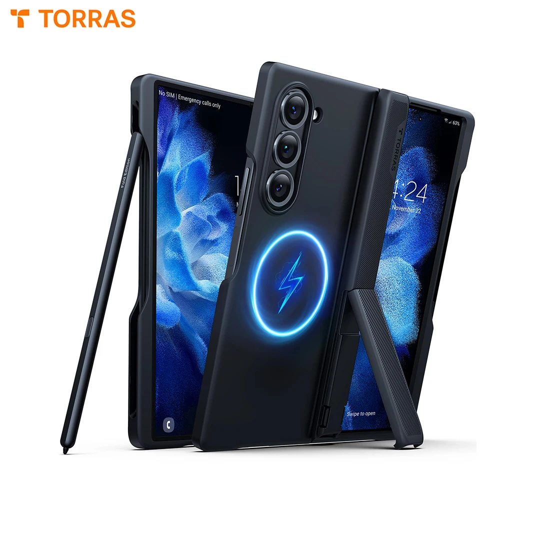 TORRAS for Samsung Galaxy Z Fold 6 Case, Compatible with MagSafe, Invisible Kickstand, Magnetic Armour Stand Case for Z Fold 6