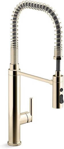 KOHLER ‎24982-AF Purist SEMI-PRO Kitchen Faucet, Commercial Kitchen Sink Faucet with Pull-Down Sprayhead, Vibrant French Gold