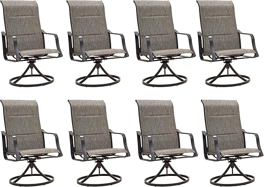 LOKATSE HOME 8 PCS Outdoor Patio Swivel Dining Set with Textilene High Back for Backyard Deck Lawn and Garden, Grey