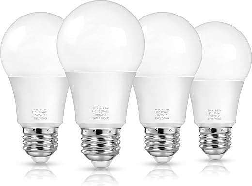 MAXvolador A19 LED Light Bulbs, 100 Watt Equivalent LED Bulbs, Daylight White 5000K, 1500LM, E26 Base, Non-Dimmable, 13W Bright LED Bulbs, 4-Pack