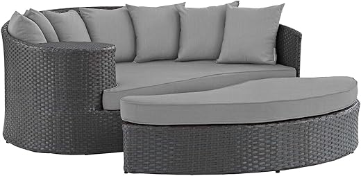 Modway Sojourn Wicker Rattan Outdoor Patio Sunbrella Fabric Daybed in Canvas Gray