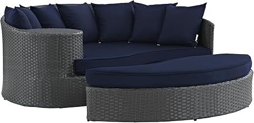 Modway Sojourn Wicker Rattan Outdoor Patio Sunbrella Fabric Daybed in Canvas Navy