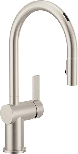 Moen 7622EVSRS CIA Smart Touchless Pull Down Sprayer Kitchen Faucet with Voice Control and Power Boost, Includes Optional Chrome Accents, Spot Resist Stainless