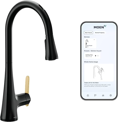 Moen Sinema Matte Black Smart Faucet Touchless Pull-Down Sprayer Kitchen Faucet with Voice and Motion Control, S7235EV2BL