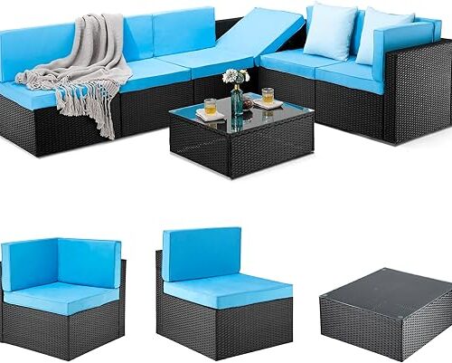 Pamapic Patio Furniture Set, 7 Pieces Modular Outdoor Sectional, Patio Sectional Sofa Conversation Set, Rattan Sofa with Coffee Table and Washable Cushions Covers, Black Rattan...