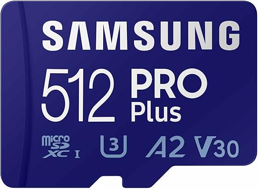 SAMSUNG PRO Plus microSD Memory Card + Adapter, 512GB microSDXC, Up to 180 MB/s, Full HD & 4K UHD, UHS I, C10, U3, V30, A2, for Android Smartphones, Tablets, GoPRO, and DJI...