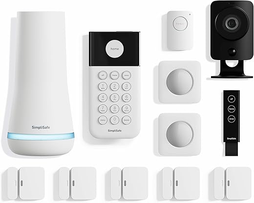 SimpliSafe 12 Piece Wireless Home Security System w/HD Camera - Optional 24/7 Professional Monitoring - No Contract - Compatible with Alexa and Google Assistant, White