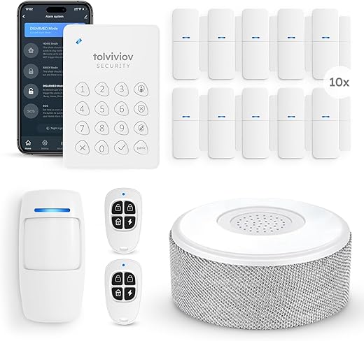 tolviviov Alarm System for Home Security, DIY Door Alarm Security Systems, Smart App Alerts, 15Piece Kit, No Monthly fee, WiFi Alarm, Door Window Motion Sensor, for Home...