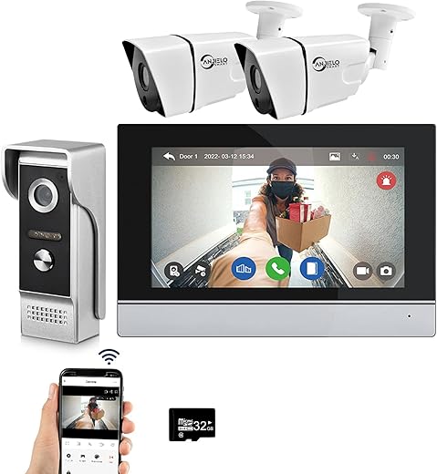 Wired Video Intercom System Tuya WiFi 7 Inch Touch Screen 1080P Doorbell Camera Intelligent Tuya APP Intercom Kit with Motion Detection,Anti-Tamper Alarm,32G (1 Doorbell+1...