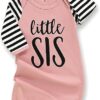 AMAWMW Newborn Baby Girl Little Sister Sleeper Gown Stripe Long Sleeve Nightgown Pajamas Gifts Stuff Essential Outfit
