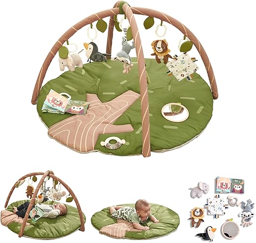 Baby Play Gym Mat - Thick, Oversized, Washable and Non-Slip Bottom Playmat - Jungle Safari Activity Mat with 8 Detachable Toys for Sensory Development - Perfect Tummy Time Mat...