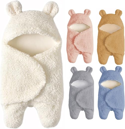 Baby Swaddle Blanket Boys Girls Cute Bear Plush Essential Receiving Blanket Ultra-Soft Newborn Registry Sleeping Wraps for Infant 0-6 Months - White