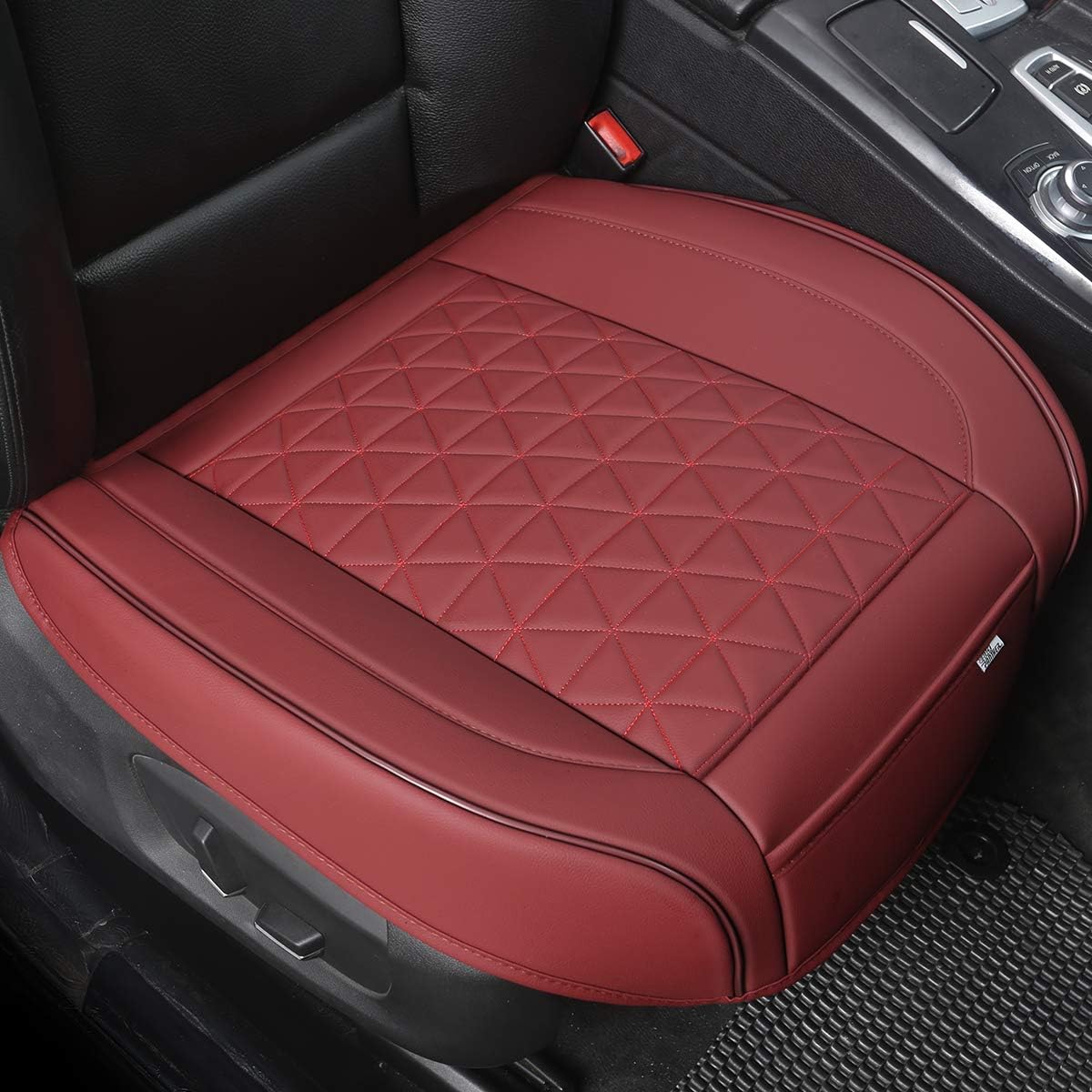 Black Panther Luxury Faux Leather Car Seat Cover Front Bottom Seat Cushion Cover, Anti-Slip and Wrap Around The Bottom, Fits 95% of Vehicles - 1 Piece,Burgundy