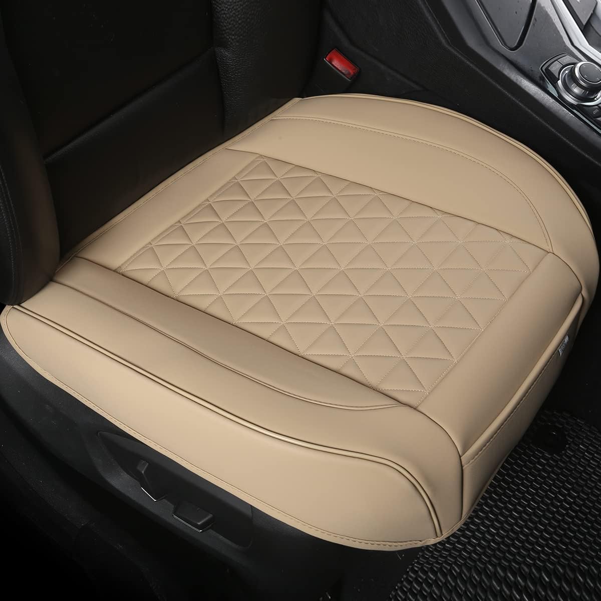 Black Panther Luxury Polyvinyl Car Seat Cover Front Bottom Seat Cushion Cover, Anti-Slip and Wrap Around The Bottom, Fits 95% of Vehicles - 1 Piece,Beige