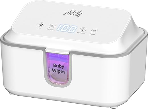 Chefhandy Wipe Warmer, Baby Wipe Warmer with UV Sanitizer, Diaper Wipe Warmer, Wet Wipes Dispenser with 3 Heating Modes, Night Light, Large Capacity, and One-Handed Operation...