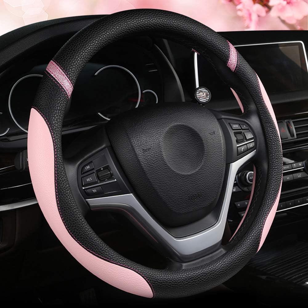 Cxtiy Steering Wheel Cover for Women Leather Universal Steering Wheel Covers for Car 15 inch (Pink)