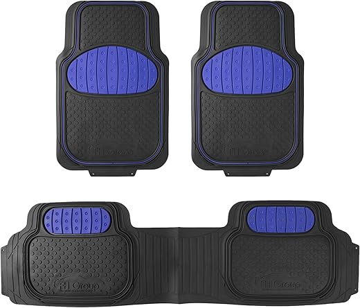 FH Group Heavy-Duty Rubber Car Floor Mats - Universal Fit, Trimmable, Climaproof - For Sedans, SUVs, Trucks - Blue