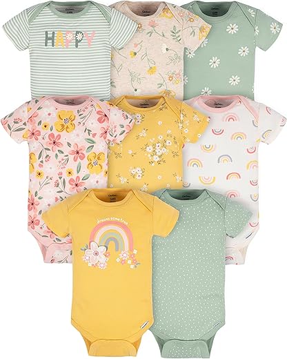 Gerber Baby Girls' 8-Pack Short Sleeve Onesies Bodysuits