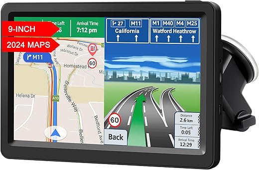 GPS Navigation for Car Truck 9″ Touch Screen GPS System, 2025 Satellite Navigation 16GB, Voice Guidance, Speeding Warning, POI, FM Radio, Free Lifetime Live Map Updates