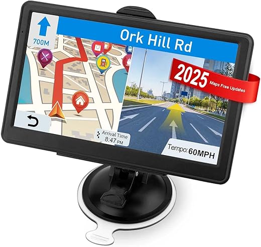 GPS Navigator for Car Truck RV - GPS Navigation System with Latest 2025 Maps, Lifetime Free Update 7 Inch Touchscreen Real Voice Guidance Vehicle Car GPS for Trucker with Speed...