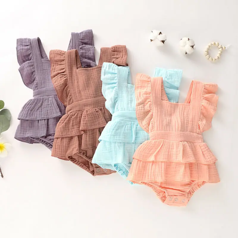 Summer Baby Girl Clothes Girls Ruffle Cotton Romper Newborn Sleeveless Jumpsuit Outfit Kids Sunsuit 0-24M