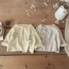 2025 Spring New Born Baby Coarse Waffle Printed Jacket Coat Infant Baby Girls Clothes Kids Cardigan Long Sleeve Outwear Tops