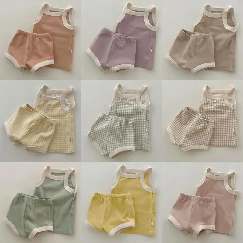 2025 New Baby Sleeveless Clothes Set Boy Girl Summer Thin Cotton Vest + Shorts 2pcs Suit Infant Outfits Toddler Breathable Set