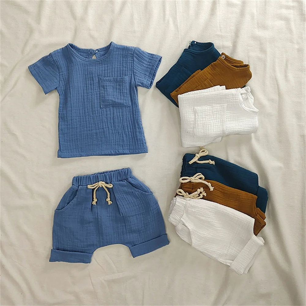 Organic Cotton Baby Clothes Set Summer Casual Tops Shorts For Boys Girls Set Unisex Toddlers 2 Pieces Kids Baby Outifs Clothing