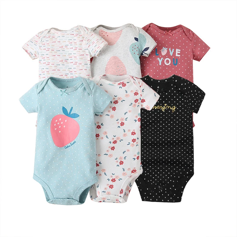 New Cartoon Baby Boys Girls Bodysuit 6PCS Short Sleeve 100% Cotton Baby Clothes 0-24Months Newborn Body Bebe Jumpsuit Clothing