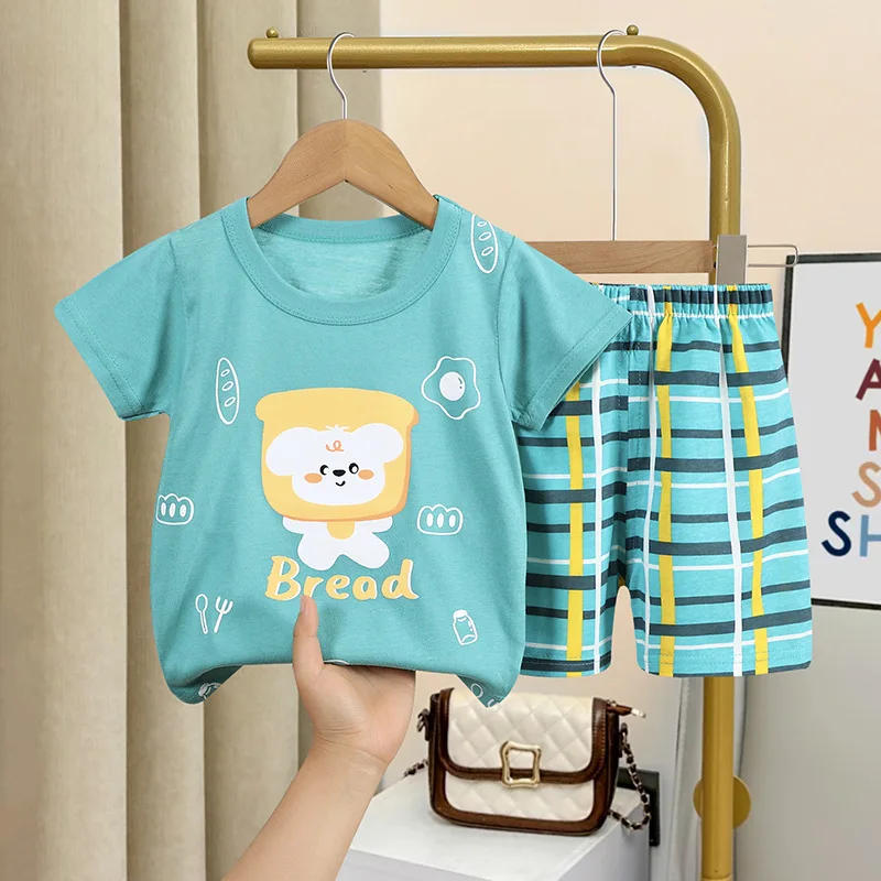 0 1 2 3 4years Baby Girl Boy Set Toddler Clothes Short Sleeved Tees Homewear Two-piece Printed Cartoon Cotton Kids Tracksuit