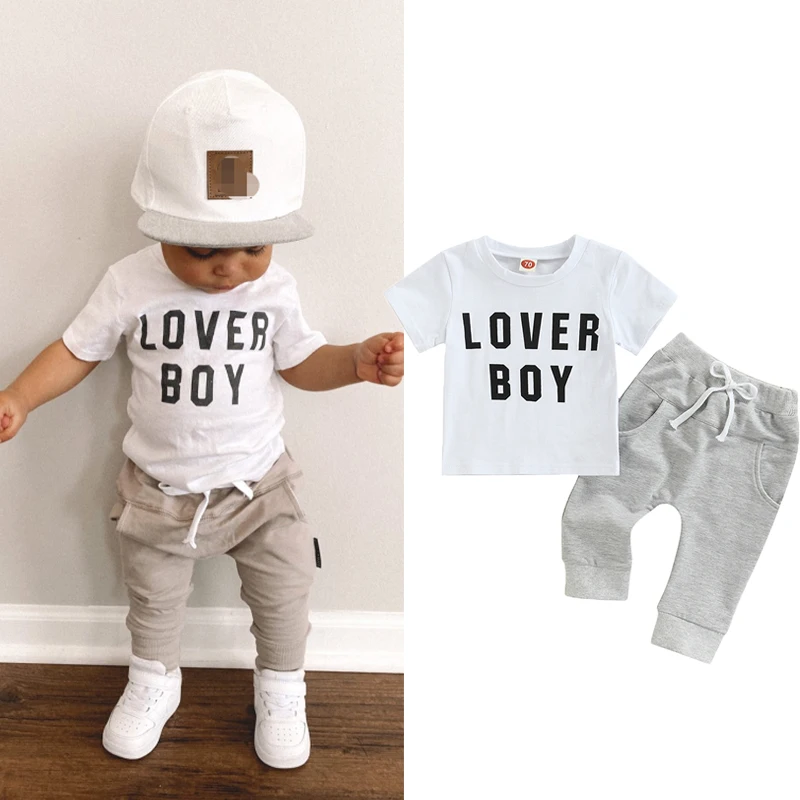 0-3Y Baby Boys Casual Clothes Sets 2022 Summer Toddler Letter Printed Short Sleeve T-shirt + Loose Long Pants Kids Outfits