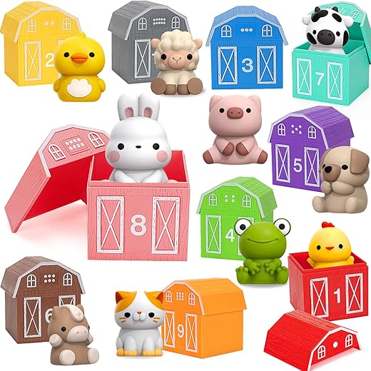 Learning Toys for 1,2,3 Year Old Toddlers, 20Pcs Farm Animals Toys Montessori Counting, Matching & Sorting Fine Motor Games, Christmas Birthday Easter Gift for Baby Boys Girls...