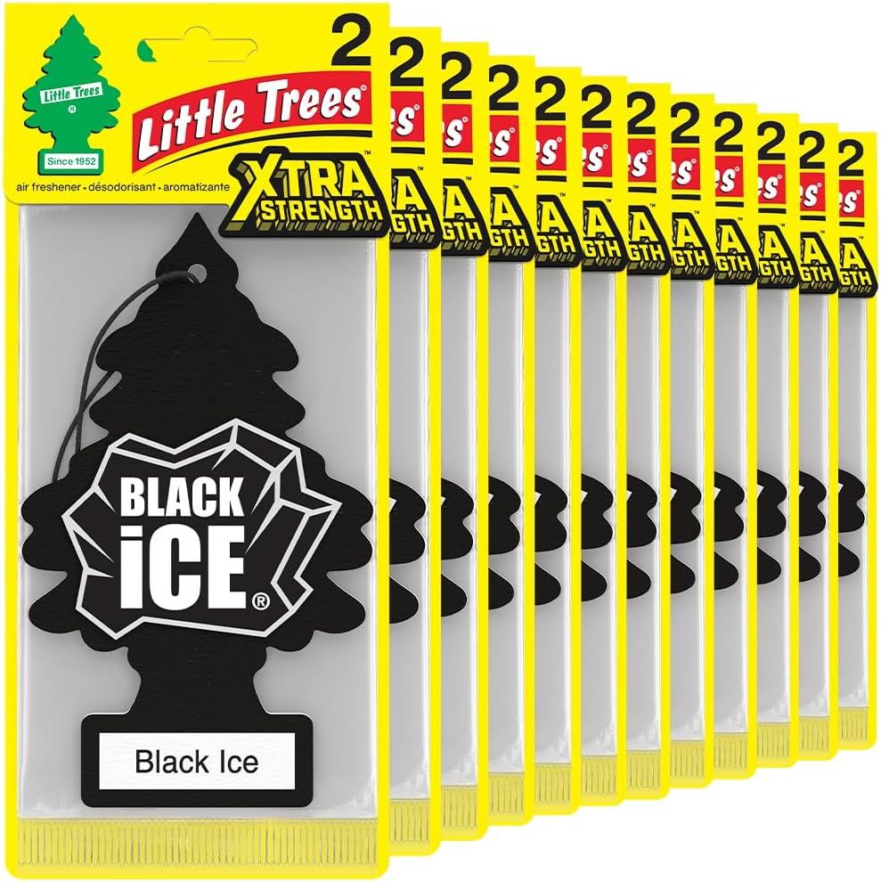 LITTLE TREES Air Fresheners Car Air Freshener. Xtra Strength Provides Long-Lasting Scent for Auto or Home. Extra Boost of Fragrance. Black Ice, 24 Air Fresheners