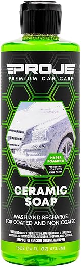 PROJE' Ceramic Soap - PH Wash and Wax Shampoo - Build & Rejuvenate Ceramic Coating - Adds Hydrophobic Protection - Auto Detailing - Works w/Foam Gun, Cannon, & Bucket Wash - 16...