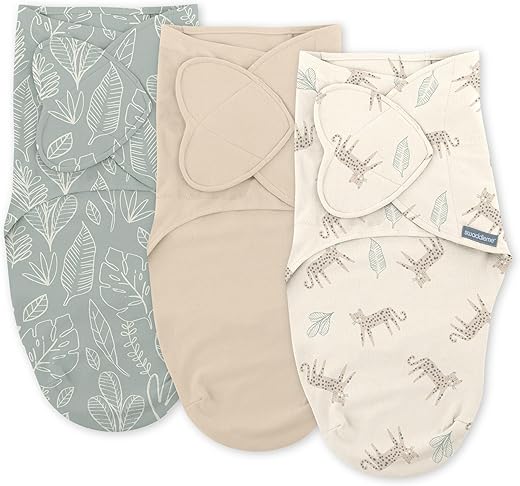 SwaddleMe by Ingenuity Monogram Collection Baby Swaddle, 100% Cotton, Improves Sleep & Calms Startle Reflex, 0-3 Months, Pocket Fold Design for Easy Changes, 1.0 TOG, 3-Pack -...