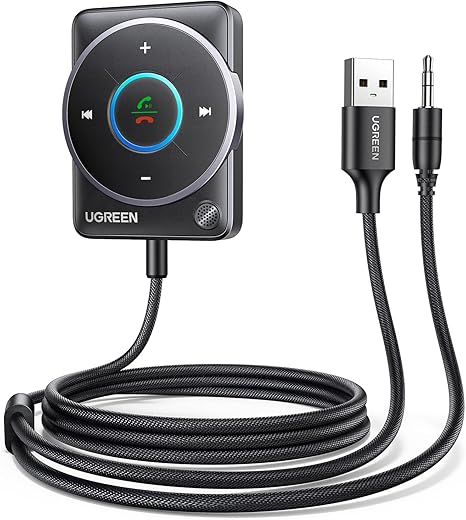 UGREEN Bluetooth 5.4 Aux Car Adapter, [Enhanced Connection & Noise Cancellation], Bluetooth Aux Receiver with Nylon Braided Cable, Plug & Play for Car Music/Hands-Free...