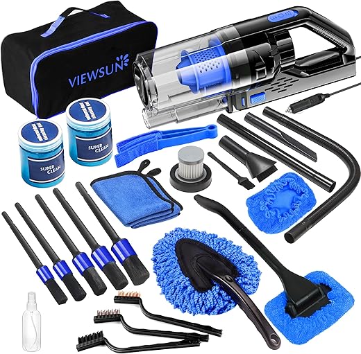 Viewsun Car Cleaning Kit, Car Interior Detailing Kit with High Power Handheld Vacuum, Detailing Brush Set, Windshield Cleaner, Cleaning Gel, Complete Auto Accessories for Men,...