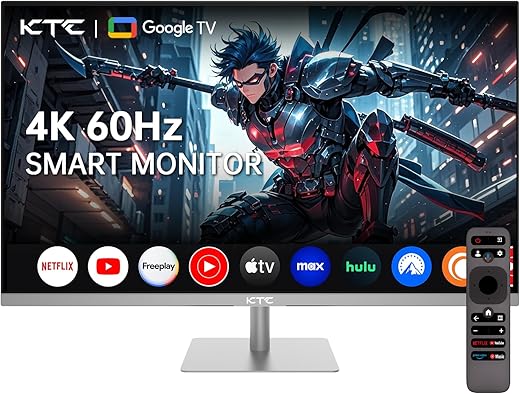 32 Inch 4K Smart Monitor with Google TV System 3840 * 2160P Netflix Licensed Type C 65W PD Speakers 5W*2 Dolby Audio Hey Google Voice Remote HDR WiFi Bluetooth VESA Tiltable 32...