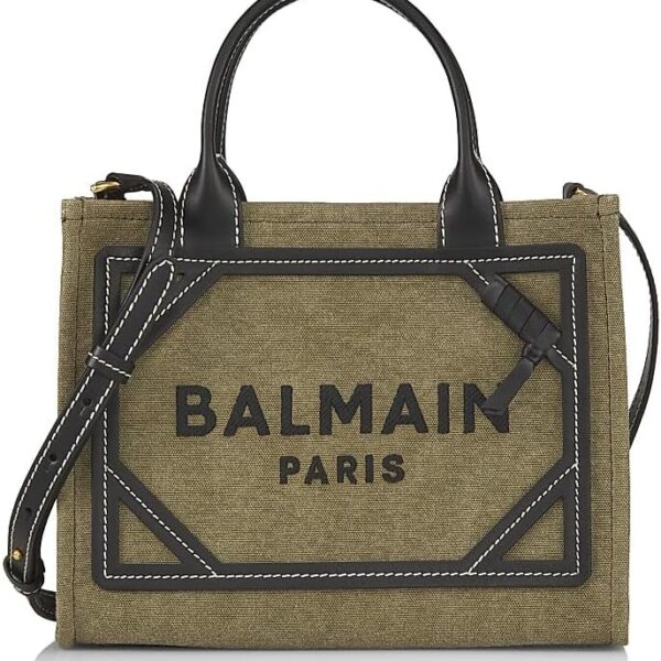 Amazon.com: Balmain, B-Army Canvas Logo Shopper Tote Bag, Khaki Noir : Luxury Stores