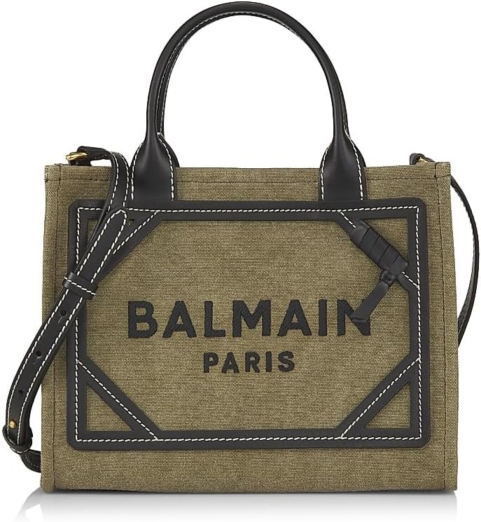 Amazon.com: Balmain, B-Army Canvas Logo Shopper Tote Bag, Khaki Noir : Luxury Stores