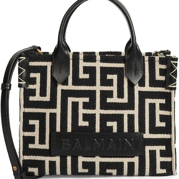 Amazon.com: Balmain, B-Army Small Monogram Jacquard Tote Bag, Ivory Noir : Luxury Stores