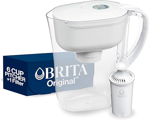 Brita Water Filter Pitcher for Tap and Drinking Water with 1 Standard Filter, Lasts 2 Months, 6-Cup Capacity, BPA Free, White