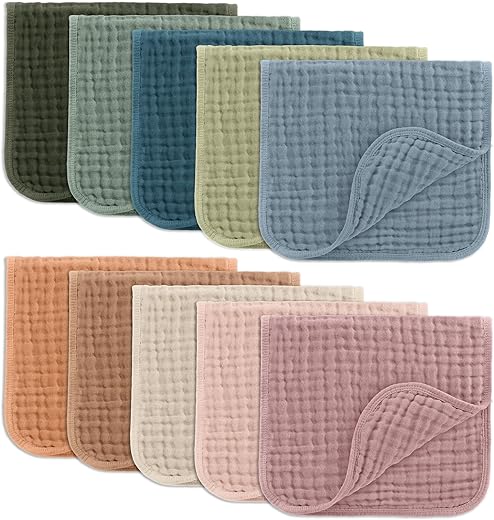 Comfy Cubs Muslin Burp Cloths 20" x 10", Pack of 10 - Large, 6-Layer, Ultra Absorbent 100% Cotton for Baby Drool and Messes - Soft, Safe & Gentle Baby Burp Cloths for Boys &...