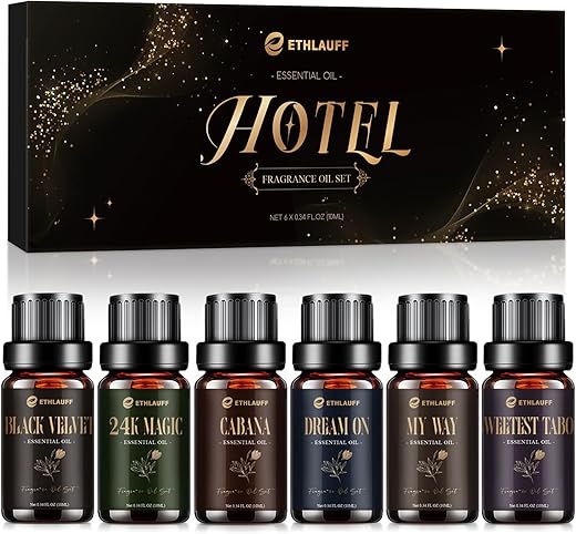 Fragrance Oils Set, Hotel Collection Diffuser Oil, Luxury Essential Oil Set for Diffuser, Soap & Candle Making Scents - My Way, Dream On, Cabana, 24k Magic, Black Velvet,...