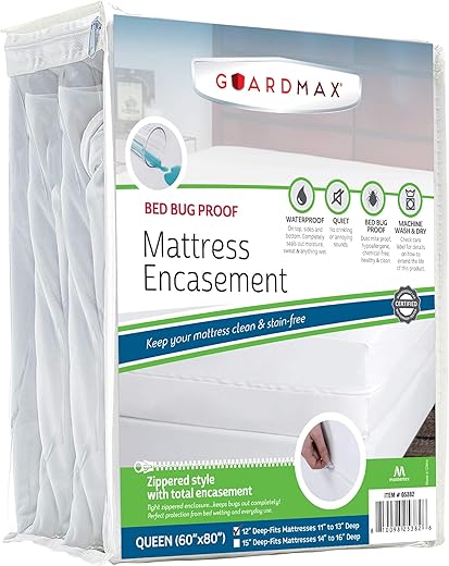 Guardmax Zippered Mattress Encasement - Queen Size - 100% Waterproof and Bed Bug Proof Mattress Protector - 6 Sided Absorbent Mattress Cover - Bed Sheet is Soft, Breathable, and...