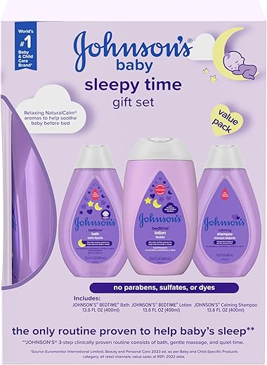Johnson's Baby Sleepy Time Bedtime Gift Set with Relaxing NaturalCalm Aromas, Bedtime Baby Bath Shampoo, Wash & Lotion, Baby Bedtime Essentials, Hypoallergenic & Paraben-Free, 3...